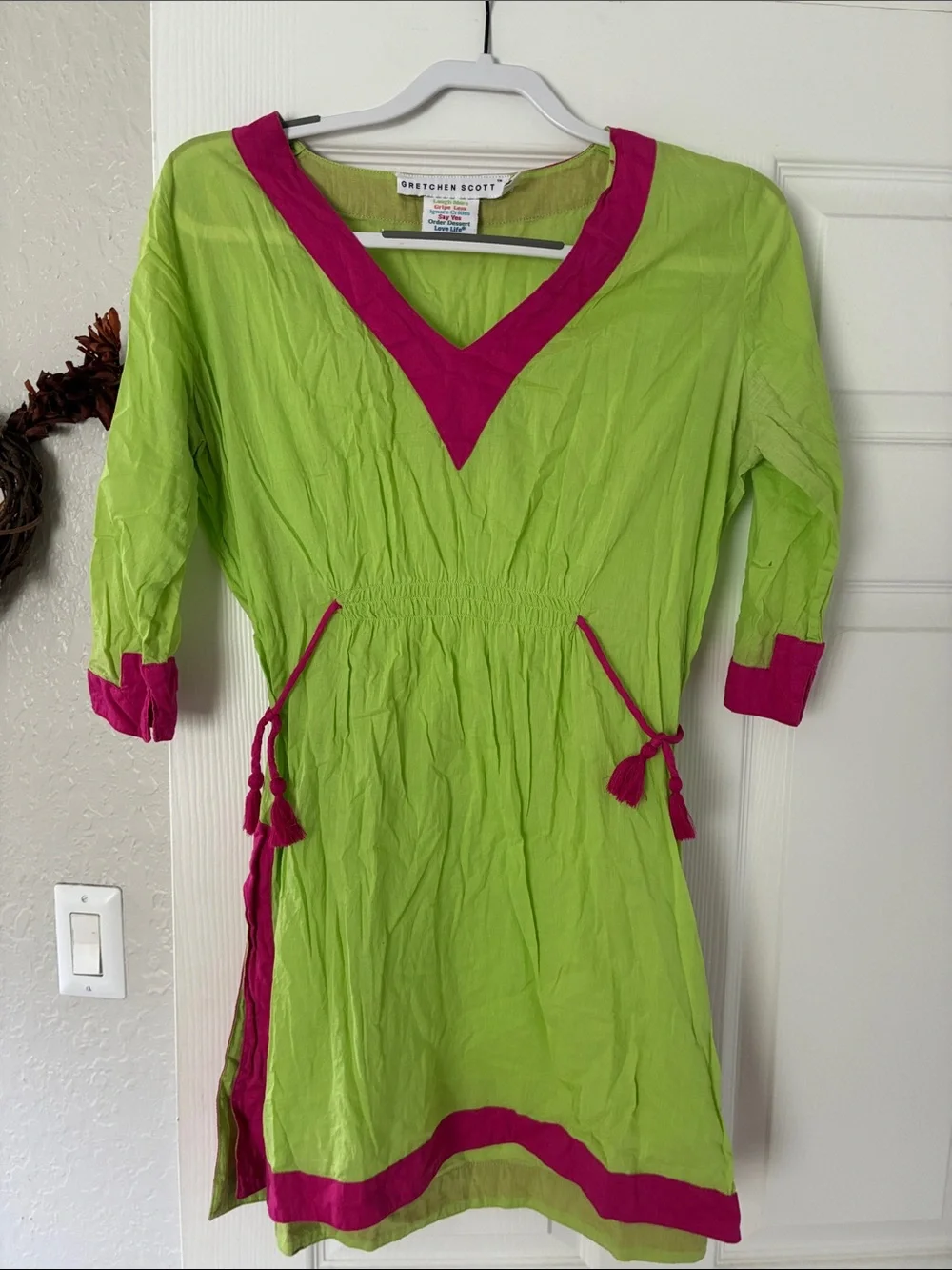 Gretchen Scott Designs Lime Green Dress with Magenta Trim